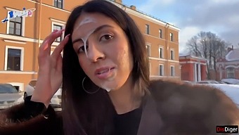 Gorgeous Woman Flaunts Facial In Public For Kind Unknown Man - Cumwalk