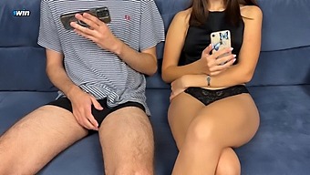 Stepbrother Joins Stepsister For A Porn Session And Gets A Handjob To Climax